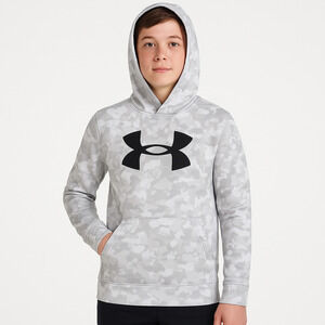 Under Armour Sweatshirt Boys Size YXL White Camouflage Hooded Kangaroo Sporty